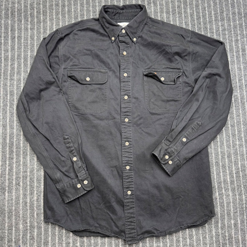Carhartt Mens Button Down Shirt Large Tall Black Cotton Twill Workwear S09BLK